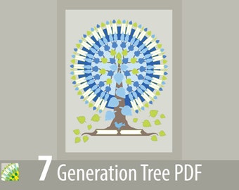 7 Generation Ancestral Family Tree DIGITAL DOWNLOAD Customizable Single Tree PDF 18 in. x 24 in. poster size