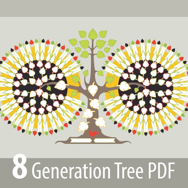 8 Generation Ancestral Family Tree DIGITAL DOWNLOAD Customizable Double Tree PDF 36 in. x 24 in. poster size