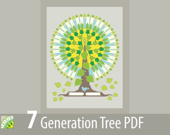 7 Generation Ancestral Family Tree DIGITAL DOWNLOAD Customizable Single Tree PDF 18 in. x 24 in. poster size