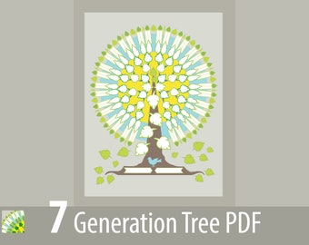 7 Generation Ancestral Family Tree DIGITAL DOWNLOAD Customizable Single Tree PDF 18 in. x 24 in. poster size