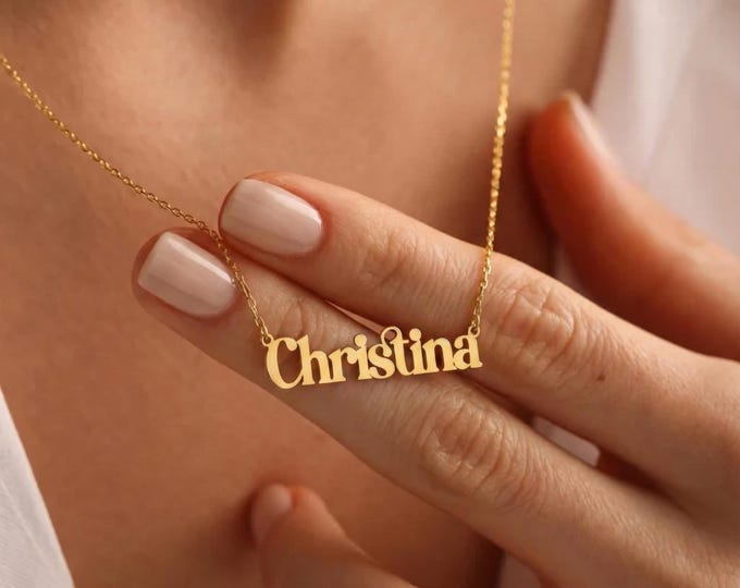 Featured listing image: Custom Name Necklace, 14K Gold Plated Name Necklace, Personalized Name Necklace, Birthday Gift for Her, Christmas Gift, Gift for Mom