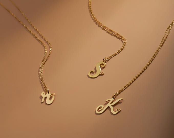 Featured listing image: 14k Gold Initial Necklace: Sterling Silver, Heart or Butterfly Icon