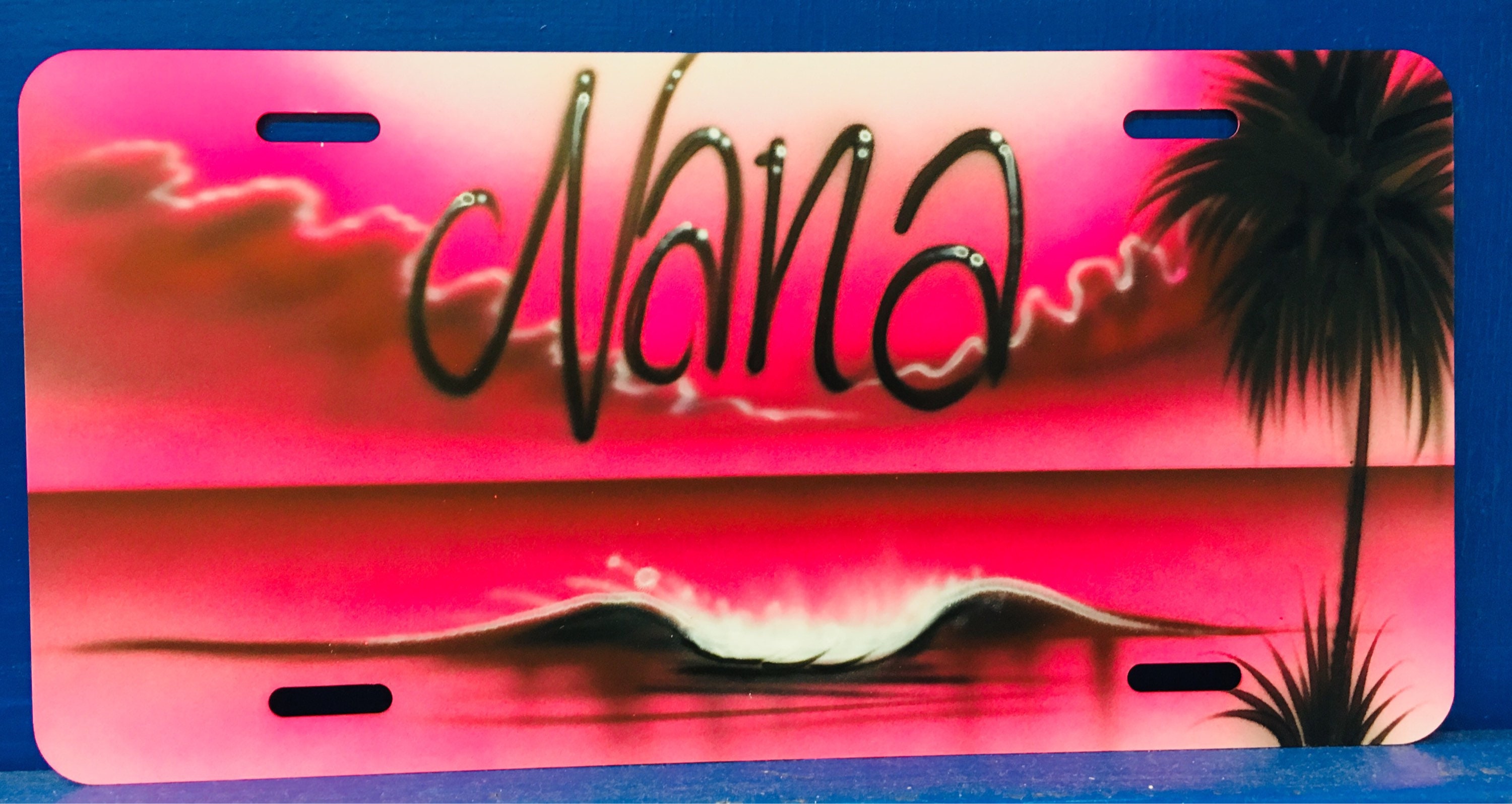 Airbrush Car Tag Painted Blank License Plate Pink and Black Etsy