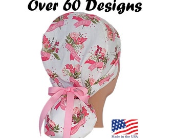 Ponytail scrub cap satin lined-full satin lining or ponytail pouch satin lining- surgical cap-buttons option-gift for healthcare workers