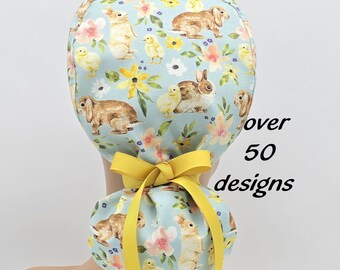 Osterhaube mit Pferdeschwanz, Hasenblümchen Peelingmütze für lange Haare