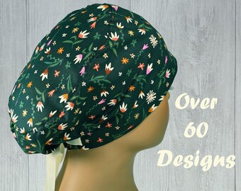 Scrub cap for nurses,doctors and dentists-Euro style surgical cap-satin lining and buttons option-scrub hat for women