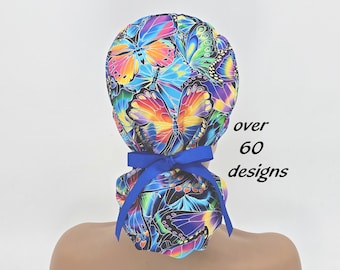Ponytail scrub cap - satin lined surgical hat for women - or nurse cap