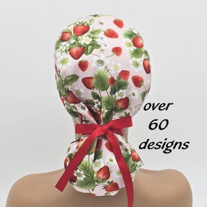 Ponytail scrub cap with satin lining option-floral scrub hat for women