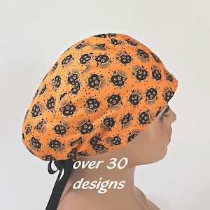 Halloween scrub hat for doctors and nurses - OR scrub cap with satin lining option