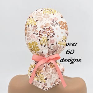 Scrub cap floral-ponytail scrub cap for women with satin lining option-scrub hat for doctors and nurses
