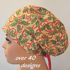Christmas scrub cap for doctors and nurses with satin lining option - OR surgical hat