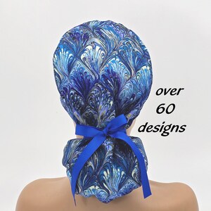 Floral Ponytail Scrub Cap: Cotton Surgical Hat with Satin Lining Option