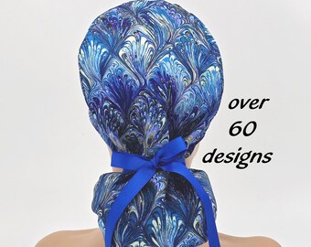 Floral Ponytail Scrub Cap: Cotton Surgical Hat with Satin Lining Option