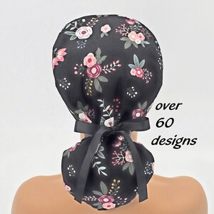 Scrub cap-floral ponytail scrub cap for women with satin lining option-scrub hat for doctors and nurses