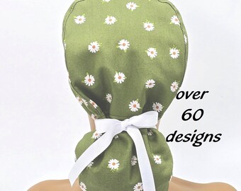 Satin Lined Ponytail Scrub Cap: Floral Surgical Hat for Nurses and Doctors