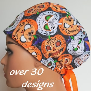 Halloween scrub cap-euro scrub cap for woman and man-skulls-skeletons-witches-ghosts-pumpkins