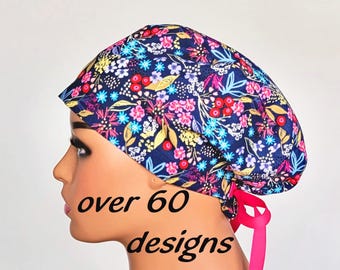 Cotton Scrub Cap: Adjustable Surgical Hat with Satin Lining Option