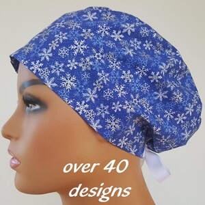 Snowflakes scrub cap for short or medium long hair - surgical hat for doctors and nurses