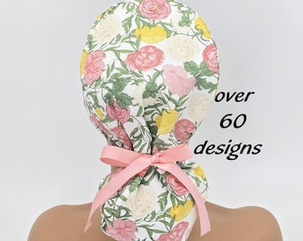 Gorro quirúrgico para mujer - gorro quirúrgico con estampado floral y forro de satén - gorro médico ajustable
