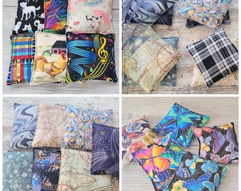 Hand warmers grab bag; 4 random rice and flaxseed heat packs; 4 pocket warmers