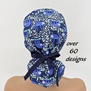 Ponytail Scrub Cap: Cotton Surgical Hat with Satin Lining & Button Option