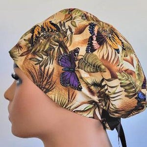 Scrub cap women- euro surgical scrub cap butterflies-lining and buttons option