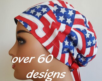 Gorro quirúrgico de algodón rojo, blanco y azul: gorro quirúrgico estilo europeo