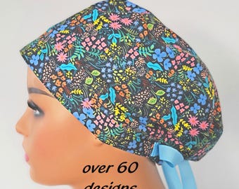 Floral Surgical Hat for Women - Cotton Nurse Scrub Cap, USA Made
