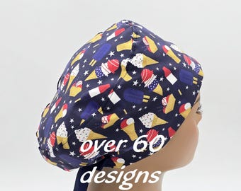 Gorro quirúrgico patriótico: gorro de enfermera de algodón estilo europeo - Hecho en EE. UU.