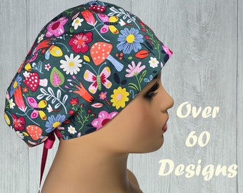 Floral Surgical cap for nurses and doctors, Euro Style surgical cap, Dental scrub cap, Scrub Cap for women