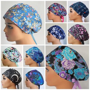 Surgical cap-euro scrub caps for women-nurse scrub cap with optional buttons-Buy 4 get 1 free RANDOM scrub hat-chemo hats for women