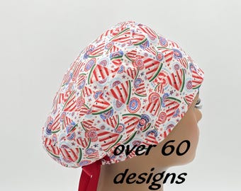 Gorro quirúrgico patriótico: gorro quirúrgico de algodón estilo europeo con botones