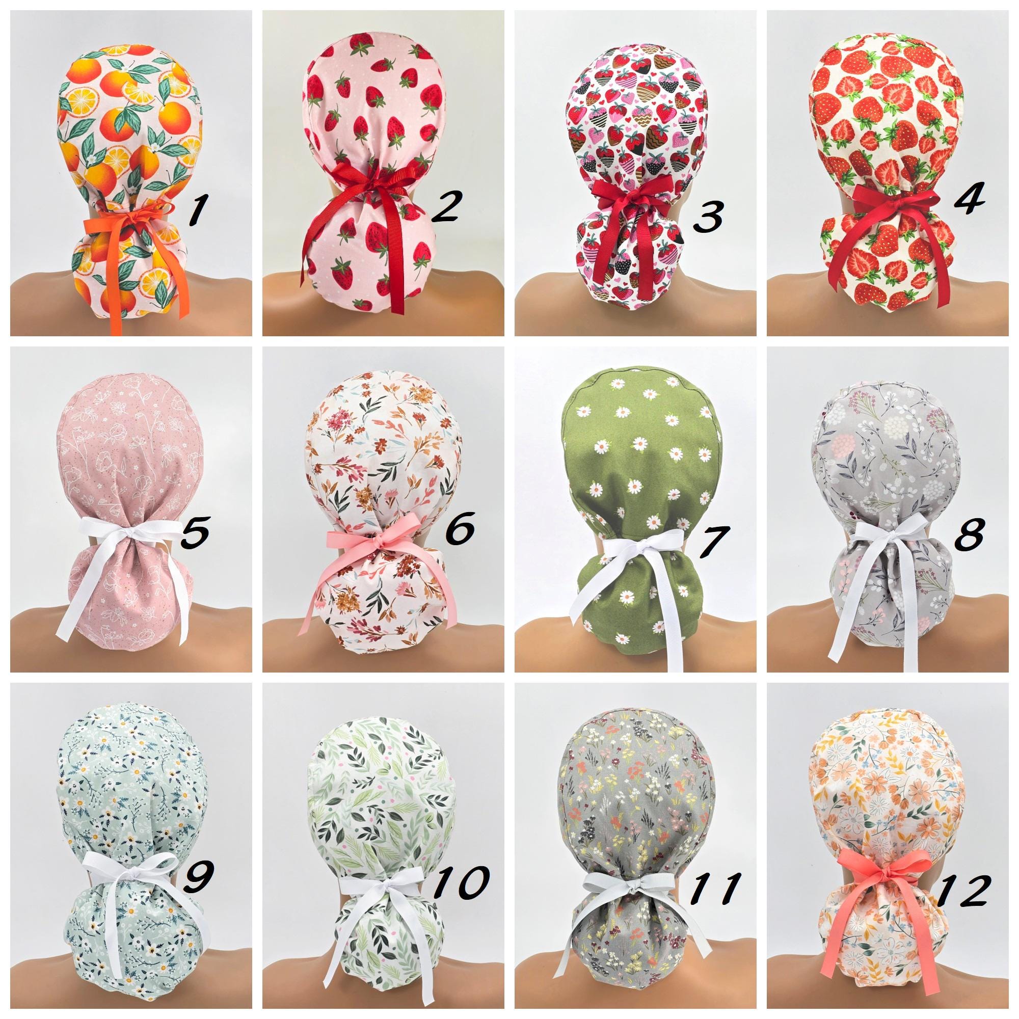 Floral Ponytail Scrub Cap for Women; OR Nurse Cap With  display picture 2