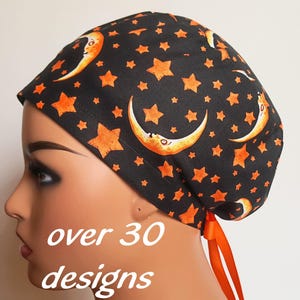 Halloween Scrub Cap: Skulls, Skeletons, Witches - 100% Cotton