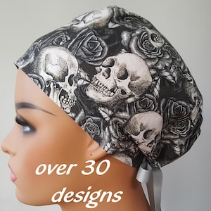 Halloween scrub cap-euro scrub cap for woman and man-skulls-skeletons-witches-ghosts-pumpkins