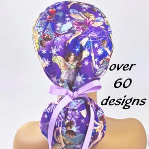 Scrub cap for man and women - ponytail style satin lined surgical scrub hat unisex