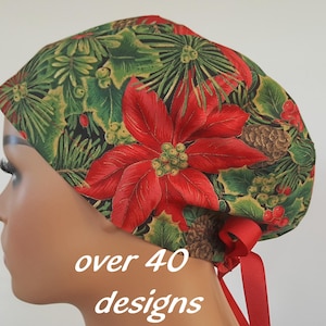 Nurse scrub cap for Christmas with satin lining option