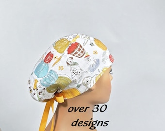 Halloween Surgical Scrub Cap - Euro Style Cotton OR Hat, Satin Lining Option