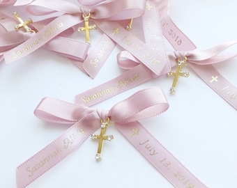 Martyrika-Witness Pins 50pcs For Girl Brooch Pink Cord Rotten Apple Color Ribbon Tulle Pearl White Cross