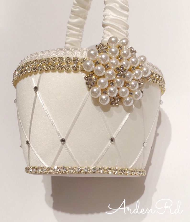 Flower Girl Basket with Crystal and Pearl Detail