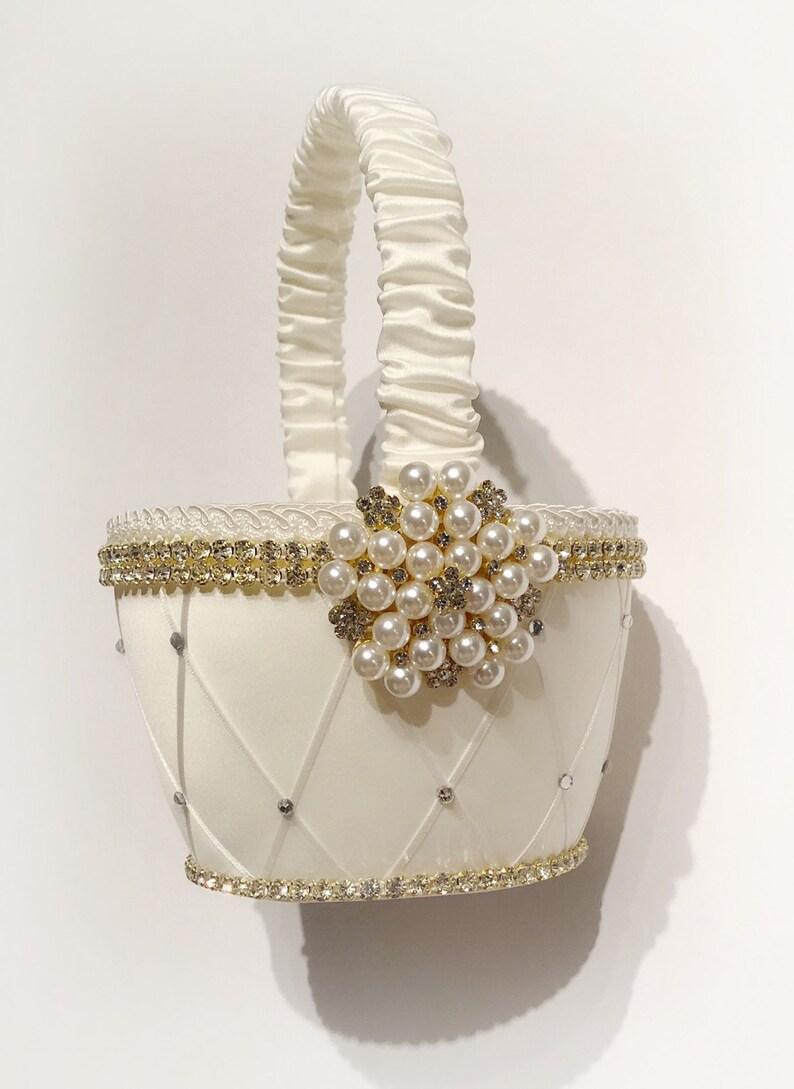 Flower Girl Basket with Crystal and Pearl Detail