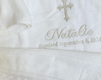 Customized God Bless Bath Towel With Lace Edges. Any Color Embroidery
