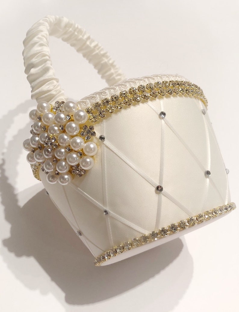 Flower Girl Basket with Crystal and Pearl Detail