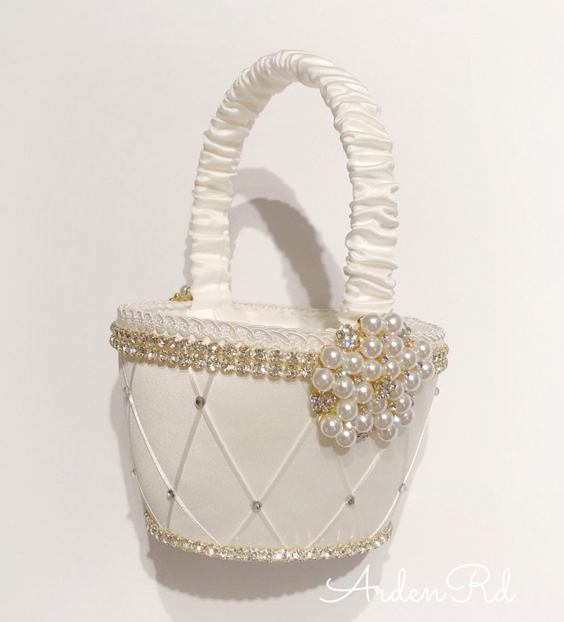 Flower Girl Basket with Crystal and Pearl Detail