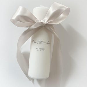 Simple Elegant Personalized Pillar Candle. Any Color Bow.