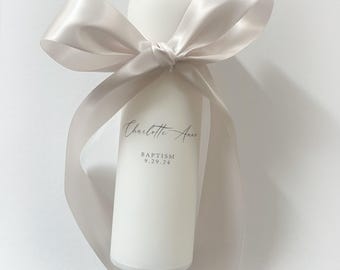 Simple Elegant Personalized Pillar Candle. Any Color Bow.