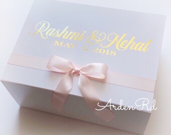 Personalized Extra Large Keepsake Box - Customize in Any Color Writing/Ribbon (Blush and Gold Shown Here)