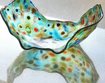 Modern decorative colorful glass art bowl, Handmade  gift, Centerpiece for dining table, Glass fruit bowl,
