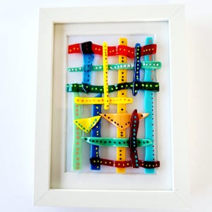 Fused glass wall art, Framed wall glass art, Entryway Contemporary glass wall art, Housewarming gift  idea, Home decor wall art