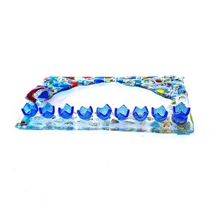 Modern Hanukkah glass Menorah, Bat Mitzvah gift , Hand Made in Israel ,Jewish wedding gift | Blue glass menorah , Unique modern Judaica